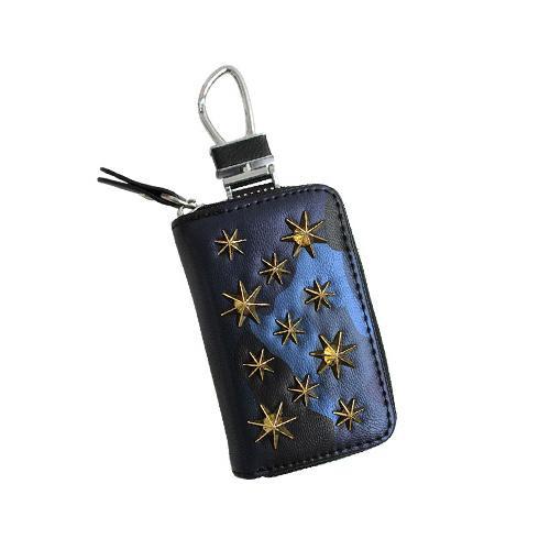 スマートキーケース スタースタッズ 迷彩ブルー×ゴールド 星柄