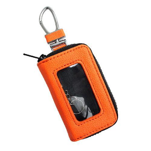 スマートキーケース クリア窓付き 蛍光レザー オレンジ オーサム 小物入れ