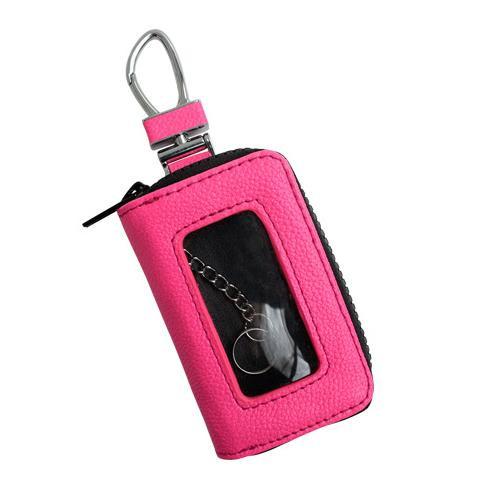 スマートキーケース 蛍光ピンク クリア窓付 レザー 鍵入れ 蛍光色