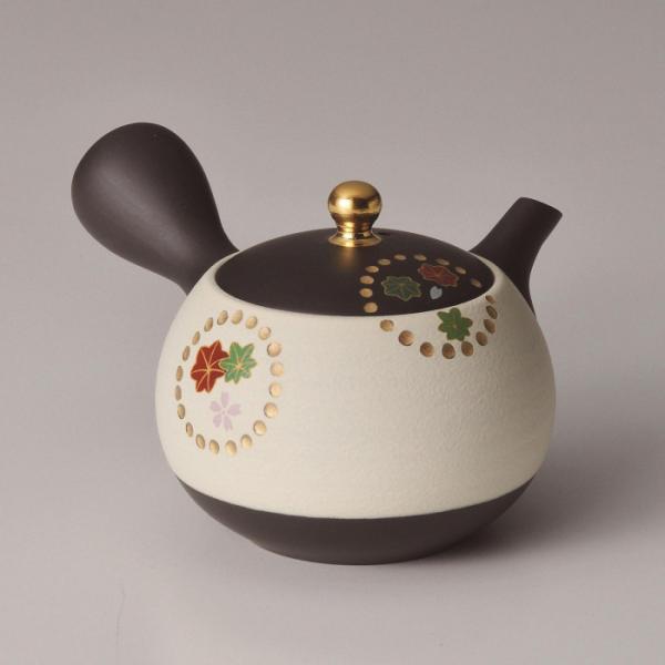 昭萠黒泥小丸白ノタ二つ窓絵急須 240cc Y-80