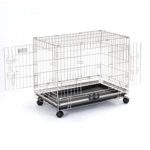 犬用ケージ ステンレス製 2ドア 30型 トレー引出式 キャスター付 掃除簡単 M