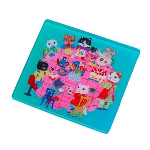 捺印マット 88×80mm ねこの晩餐 デザイン スタンプ用 下敷き 事務用品
