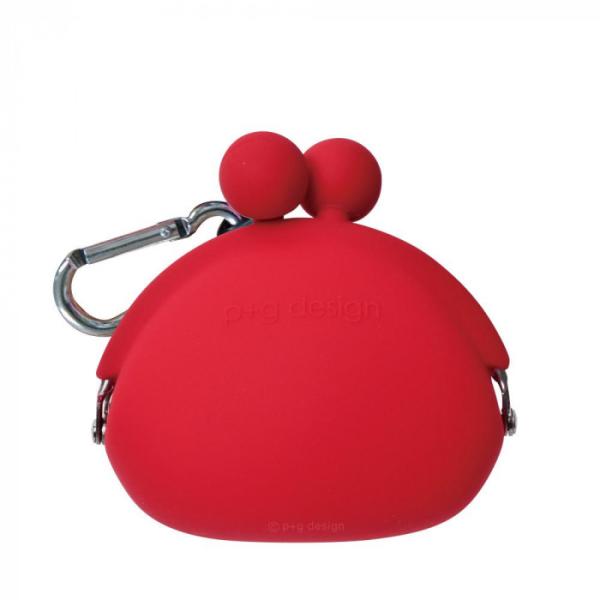 シリコンがまぐち レッド カラビナ付き ポチビ まるっこいフォルム 小銭入れ