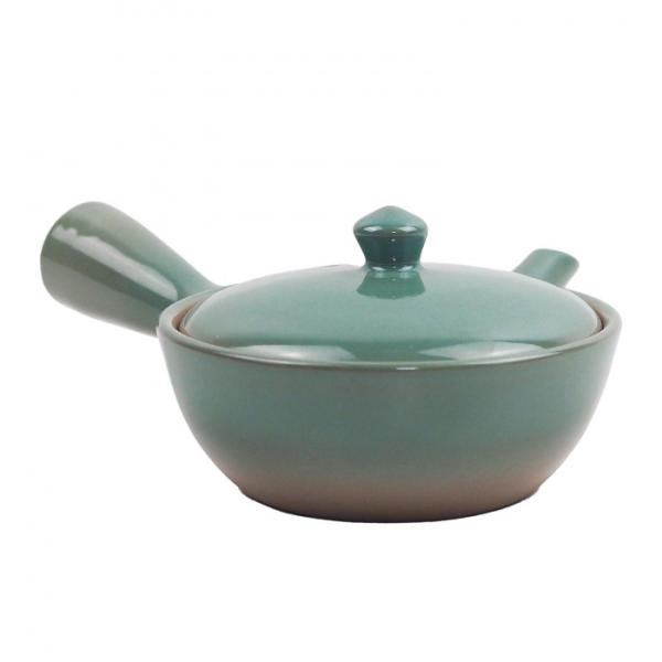 急須 浅碗 青磁 萬古焼 130cc 日本製 陶器 伝統工芸 茶こし付 お茶 道具 和食器