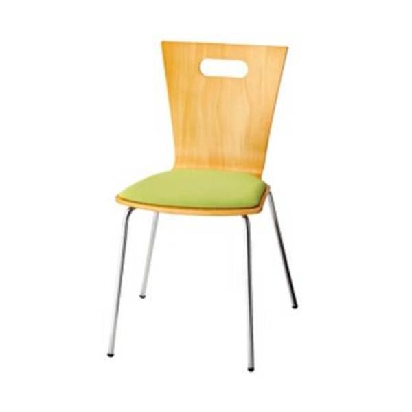 カフェチェアー スタッキングチェア 座パッド付 グリーン 布張り スチール脚