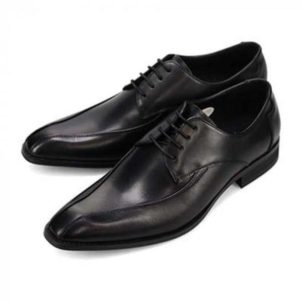 ドレスシューズ ブラック 25cm 牛革キップ使用 外羽根 スワールモカ