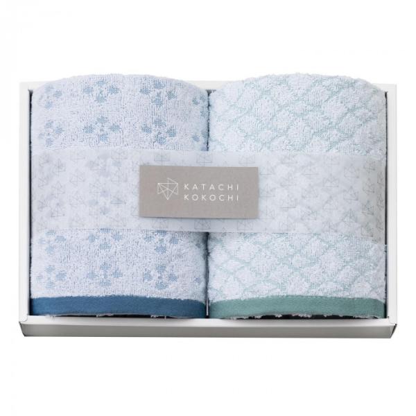 KATACHI KOKOCHI フェイスタオル2P ブルー×グリーン 箱入 K-20102