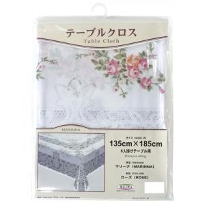 テーブルクロス 135×185 日本製 塩ビ お手入れ簡単 レース柄プリント ローズ 上品