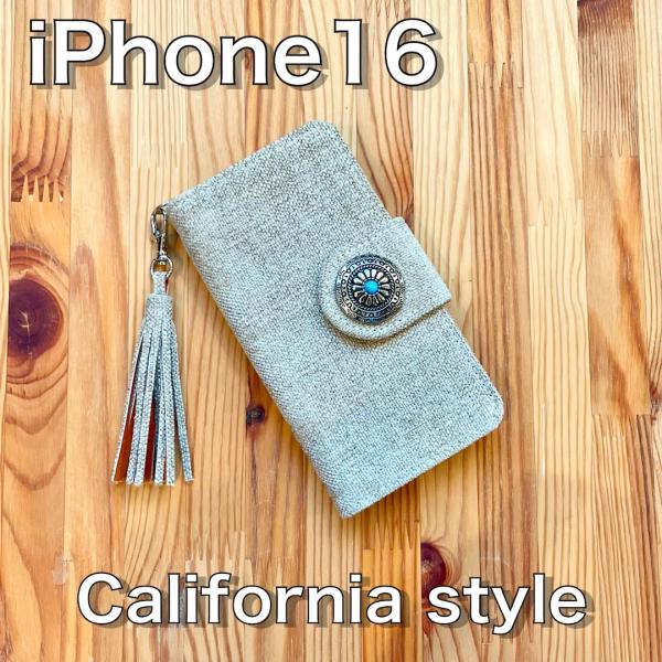 iPhone16 レザーケース☆シュニール調&amp;コンチョ☆フリンジストラップ☆アイフォン手帳型カバー☆...