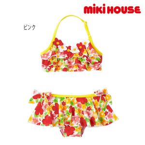 【セール30%OFF】ミキハウス mikihouse トロピカルフラワー♪プリントビキニ水着 (100cm) UVカット 紫外線カット 水着 【12-7103-972】｜pockybear