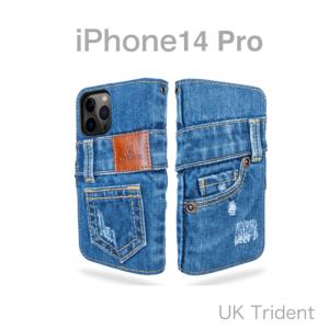 送料無料】iPhone 13 手帳型 デニム UK Trident ジーンズ生地