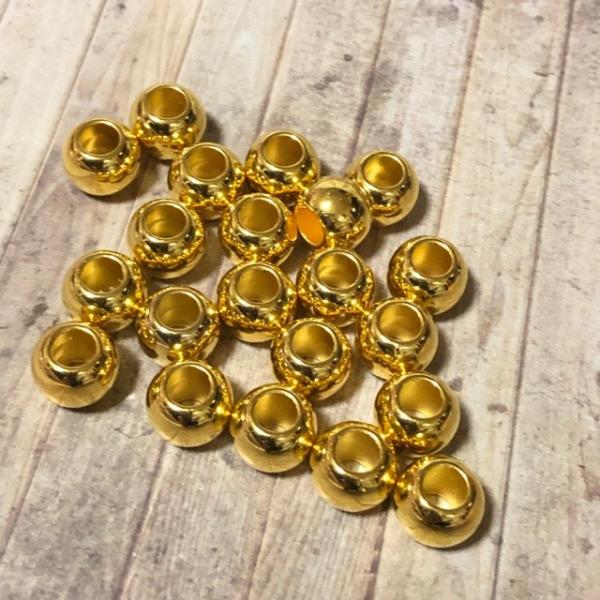 増量 30個 10mm 大穴 プラスチック ビーズ ゴールド