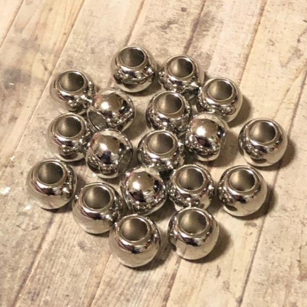 60個 10mm 大穴 プラスチック ビーズ シルバー