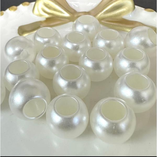 30個 12mm 大穴 プラスチック パール ビーズ