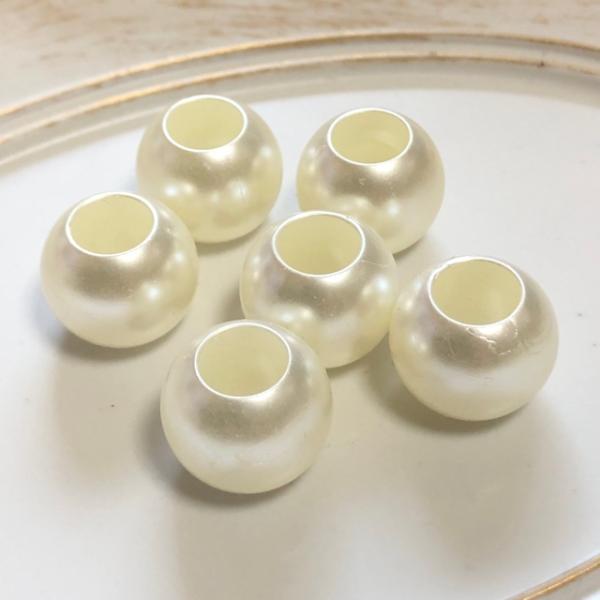 穴7.7mm 10個 16mm 大穴 プラ パール ビーズ