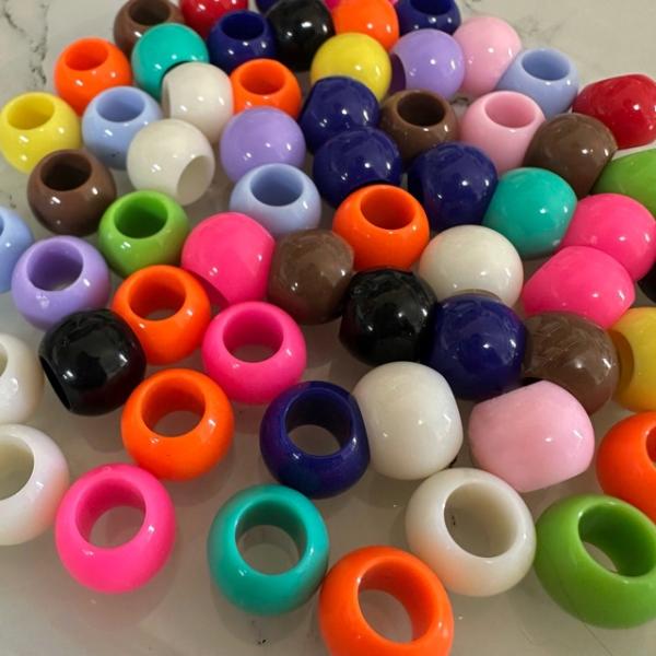 50個 12mm 大穴 プラスチック ビーズ カラフルミックス