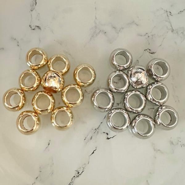 20個 11.5mm 大穴 プラスチック ビーズ シルバー or ゴールド