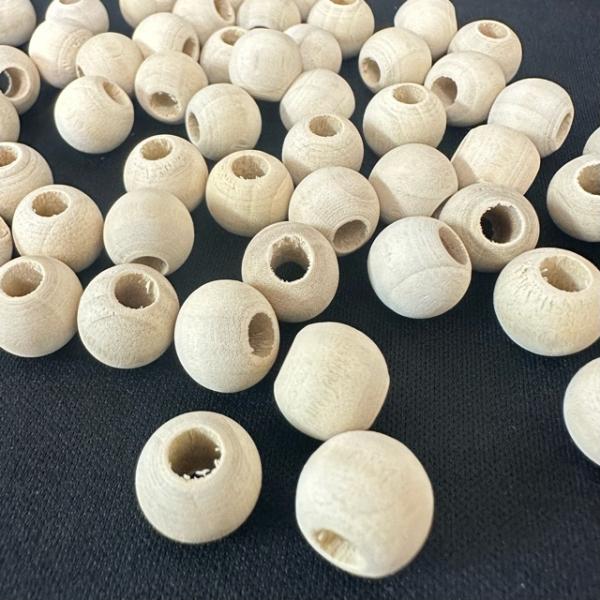 50個 12mm 大穴 木製 ウッド ビーズ ナチュラル