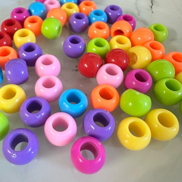 60個 10mm 大穴 プラスチック ビーズ ミックスカラー