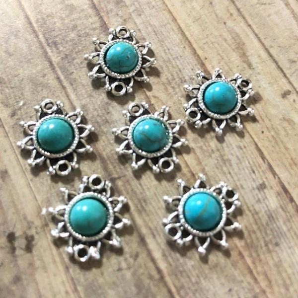 6個 太陽小 シルバー  コネクター ターコイズ チャーム