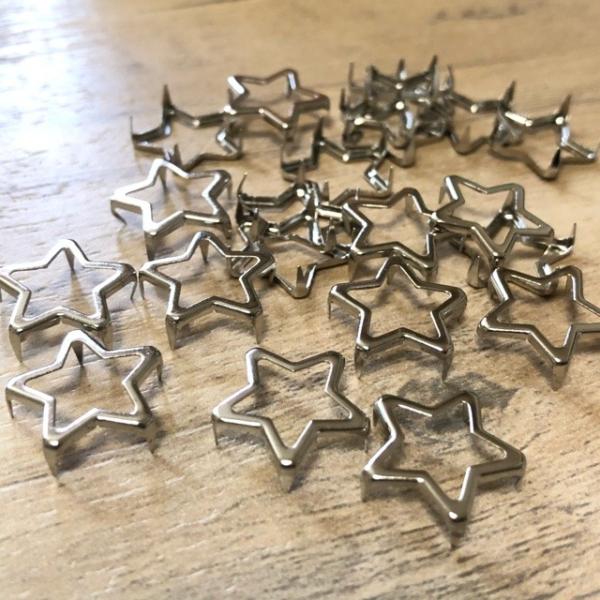 シルバー 中穴 爪折り式 星スタッズ 15mm  20個セット