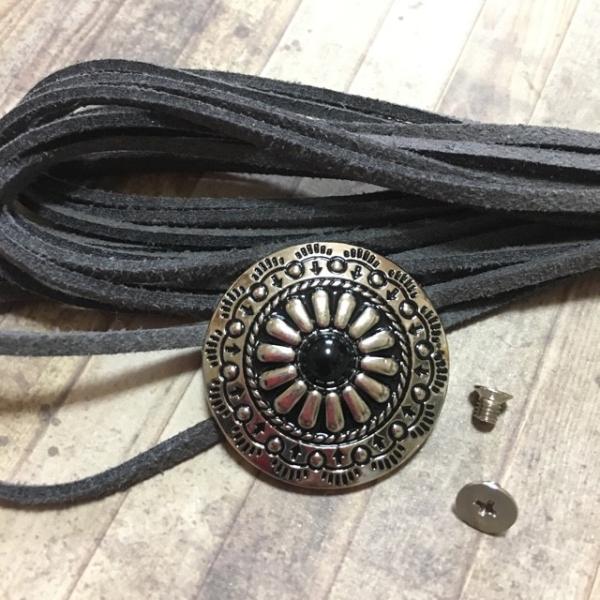 ネジ式 コンチョ シルバー×ブラックA 1個