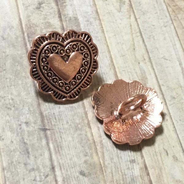 2個 ミニ ハート 20mm ボタン ローズゴールド