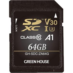 GREEN HOUSE GH-SDC-ZA64G SDXCカード UHS-I U3 V30 A1 64GB｜podpark