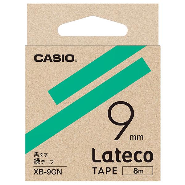 CASIO XB-9GN Lateco用テープ 9mm 緑/ 黒文字