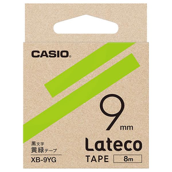 CASIO XB-9YG Lateco用テープ 9mm 黄緑/ 黒文字