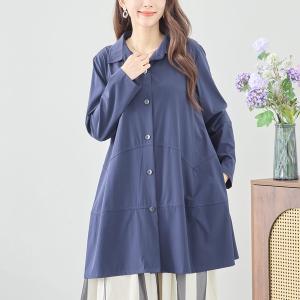 フレア ロングシャツ チュニック レディース ポケット付 長袖 きれいめ オシャレ 春 M〜L｜poemstyle