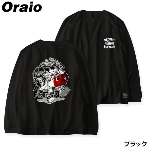 ウェア Oraio(オライオ) グラフィックビック ロンT RBネコ M ブラック
