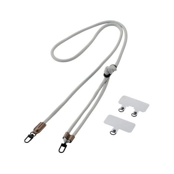 エレコム P-STSDH2R06GYL スマホ ショルダーストラップ 丸紐 6mm ストラップホール...