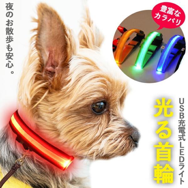 首輪 光る首輪 ナイロン LED USB充電式 ライト 小型犬 中型犬 大型犬 長さ調節可能 散歩 ...
