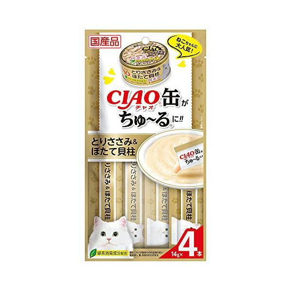 (6個セット) いなば チャオ ちゅ る 缶 とりささみ＆ほたて貝柱 14g×4本 ペースト 国産品...