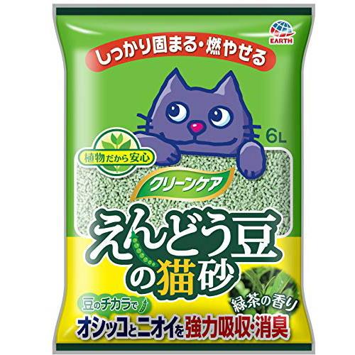 【 送料無料 】 クリーンケア えんどう豆の猫砂 緑茶の香り6L 猫用 猫用品 アース・ペット（株）...