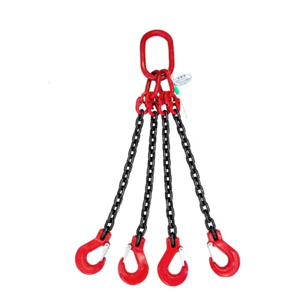 クレーン フック付き リフトチェーン スチール 4フック G80 インディゴ　シルバー