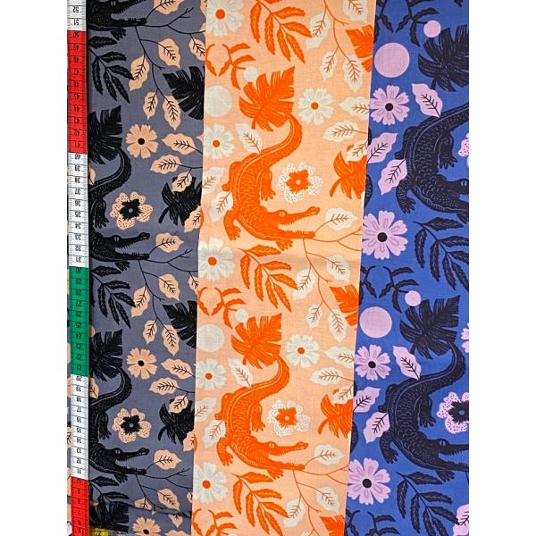 USAコットン　カットクロス　花とワニ