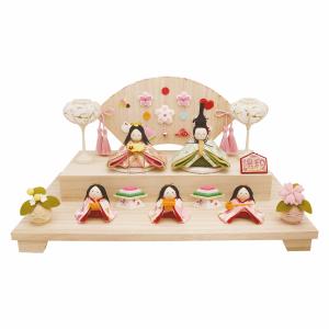 雛人形 雛飾り ぷてぃ陽和(ひより)雛5人揃い 衝立・雪洞・桜橘・菱餅付木製台飾りセット手作り ちりめん細工 送料無料