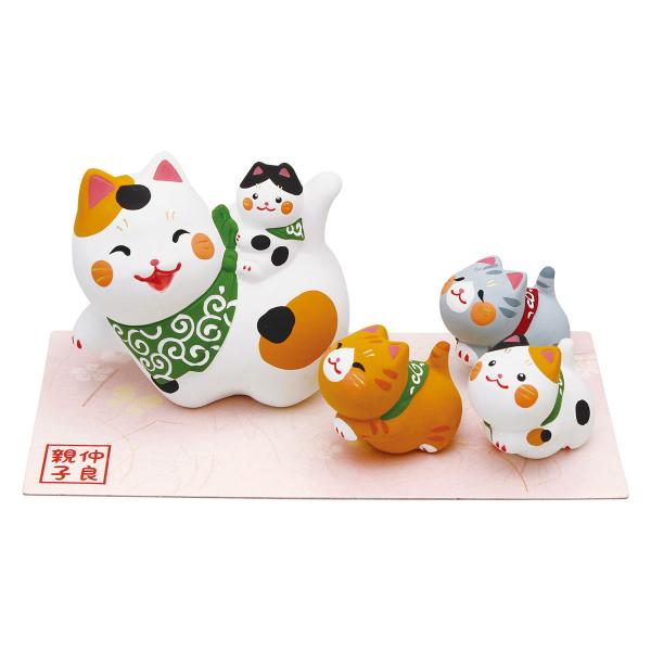 仲良し親子猫　5匹 敷物付 なごみ 和雑貨 可愛い 置物 手作り 京都