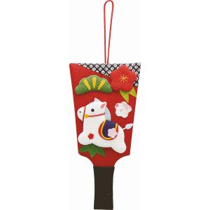 午(馬)の歳 干支飾り ちりめん 干支 羽子板 午 (小)  赤 手作りちりめん細工 置物 飾り 2026年 令和8年 縁起 開運 迎春