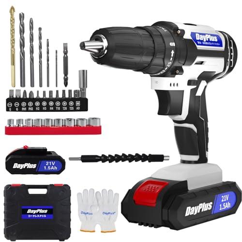 DayPlus 電動ドライバー 電動ドリル 21V 最大45N・m 25+1段階トルク調節 充電式ド...