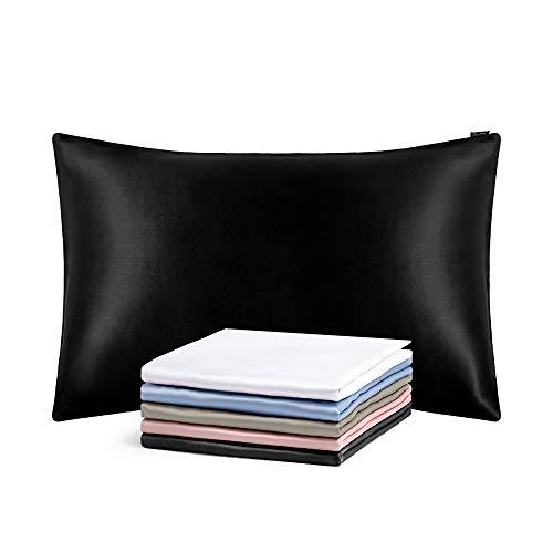 LILYSILK シルク枕カバー ピローケース 【43x63cm】 ブラック 【1枚】 25匁/ 額...