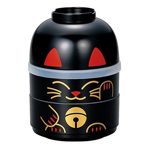 たつみや(Tatsumiya) ねこたち こけし二段弁当 まねきねこ 黒 サイズ：約φ10 H13 ...