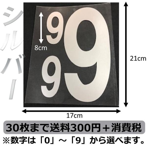 背番号3点セット銀20cm アイロン転写用カット済みラバーシート