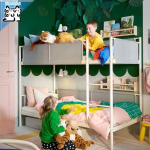 【IKEA -イケア-】VITVAL -ヴィトヴァル- 2段ベッドフレーム ホワイト/ライトグレー 90x200 cm シングルサイズ ベッドベース（すのこ）付き (604.112.73)｜polori