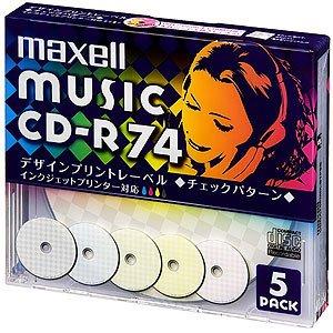 maxell 音楽用 CD-R 74分 デザインプリントレーベル インクジェットプリンタ対応(ワイド印刷) 5枚 5mmケース入 CDRA74PMIX｜polupolu-shop