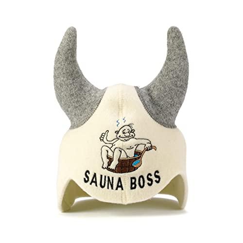 自然な原料のサウナハット「Sauna Boss Devil」 ホワイト／グレー 100%オーガニック...
