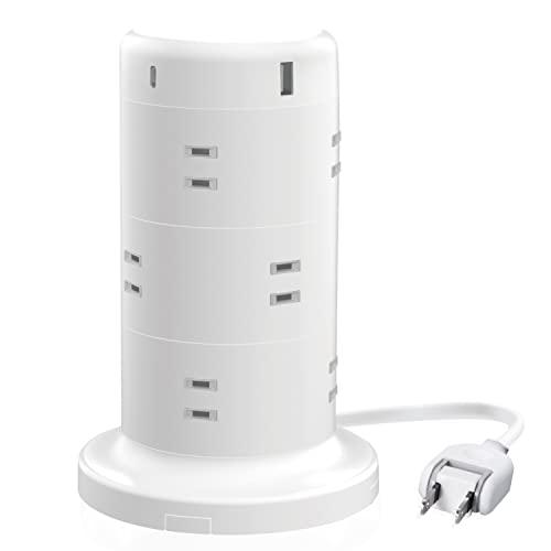エレコム 電源タップ タワー型 延長コード [ 8個口 &amp; USB×5ポート / 12個口 &amp; US...