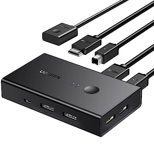 UGREEN HDMI KVM切替器 2入力1出力 キーボード、マウス、モニターを共有 PC2台用 ...